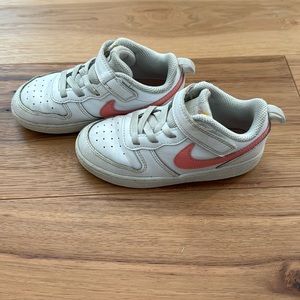 Nike court borough low. Velcro closure. Pink & white. Size 10C.